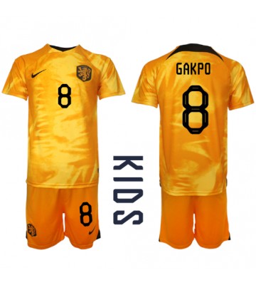 Holandia Cody Gakpo #8 Koszulka Podstawowych Dziecięca MŚ 2022 Krótki Rękaw (+ Krótkie spodenki)